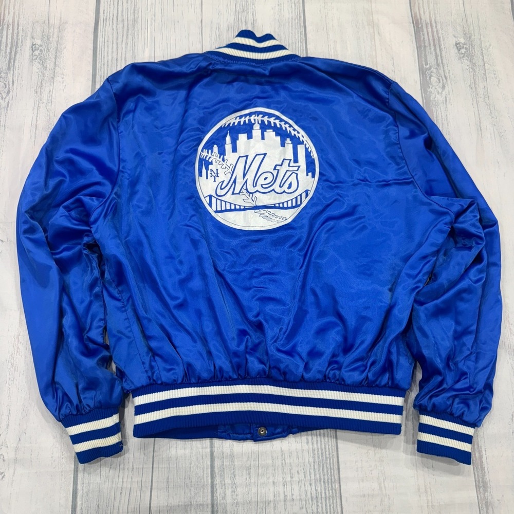 VTG 80s New York Mets Satin Bomber Jacket Youth XL Blue MLB Baseball Made USA